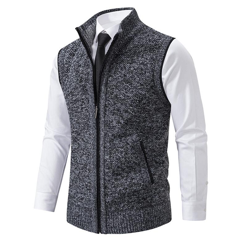 Men's Sleeveless Knitted Fleece Vest with Stand Collar (Shirt Not Included) 07402474X