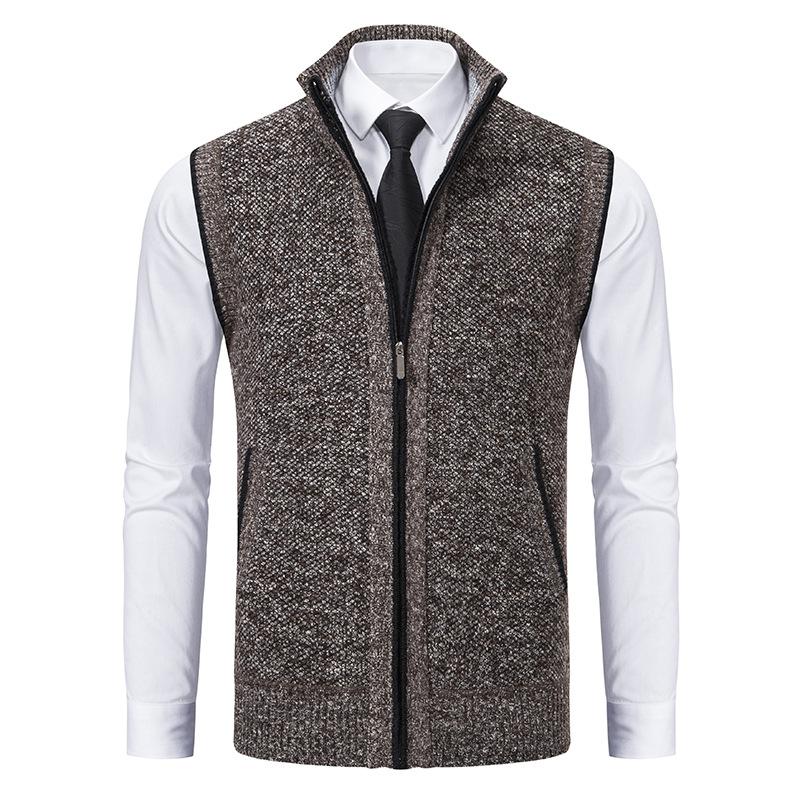 Men's Sleeveless Knitted Fleece Vest with Stand Collar (Shirt Not Included) 07402474X
