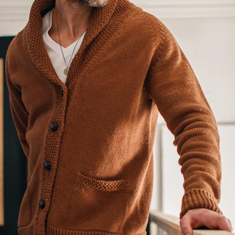 Men's Classic Solid Color Single-Breasted Knit Cardigan Jacket - Style 28640705X