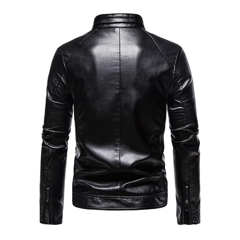 Men's Retro Stand Collar Casual Leather Motorcycle Jacket 75420273X