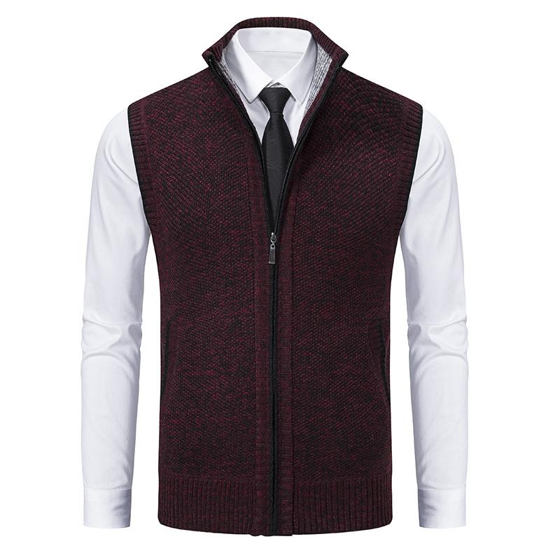 Men's Sleeveless Knitted Fleece Vest with Stand Collar (Shirt Not Included) 07402474X