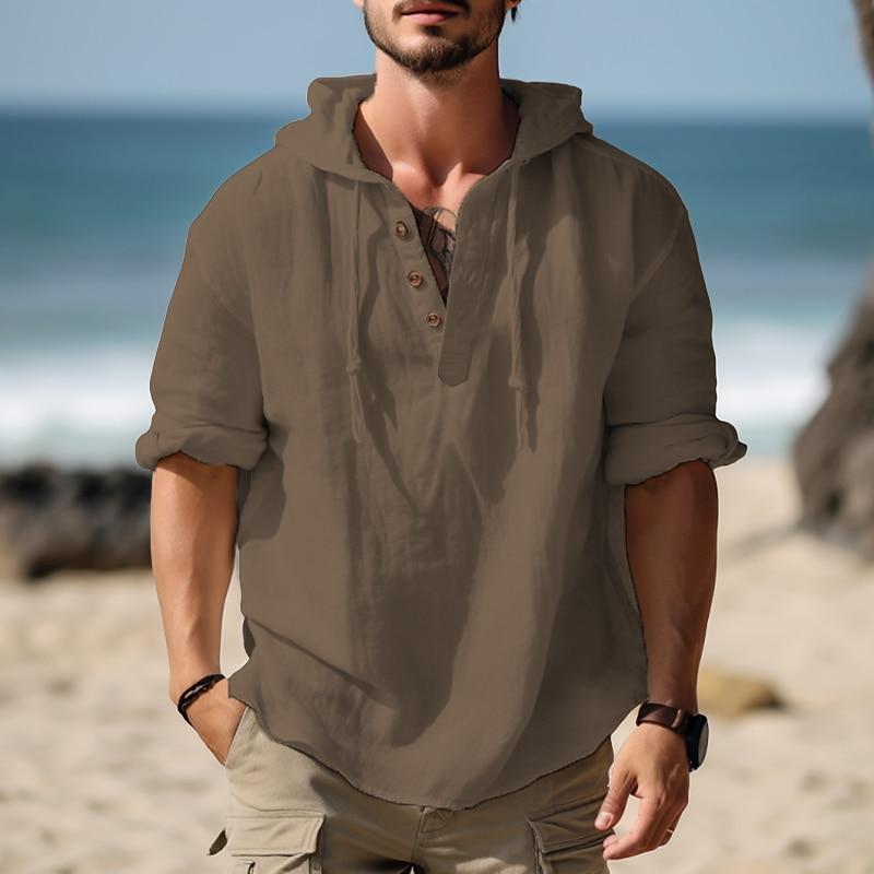 Men's Long Sleeve Solid Color Pullover Hoodie - Style 73000430X