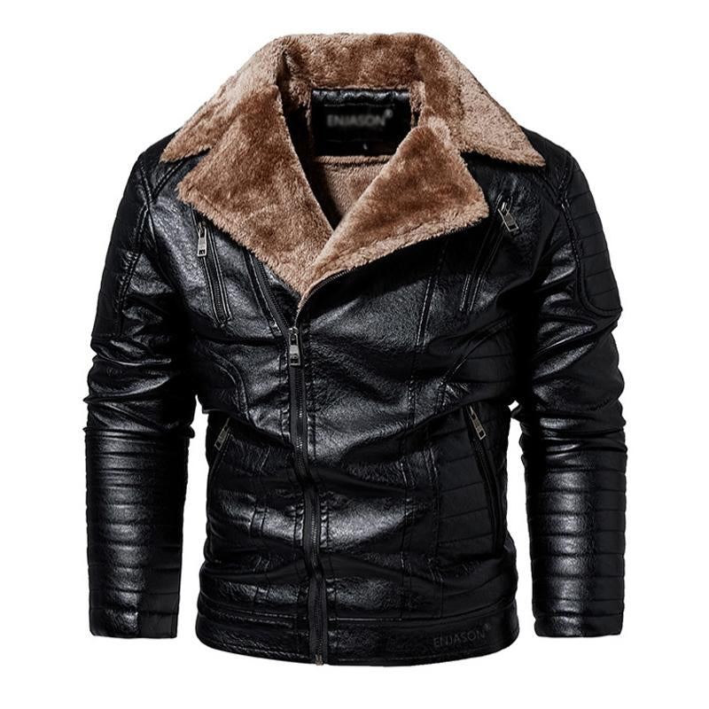 Men's Retro PU Leather Fleece Jacket
