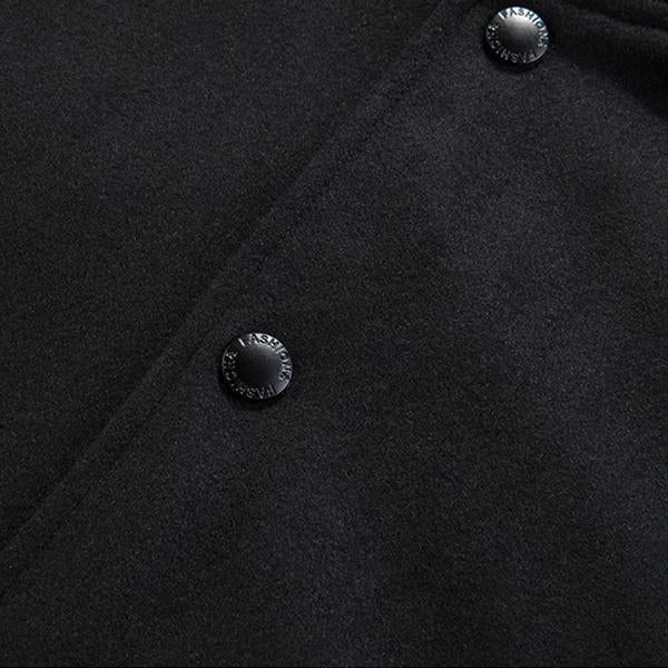 Men's Casual Baseball Jacket with Wool and Leather Panels - Style 08101399M