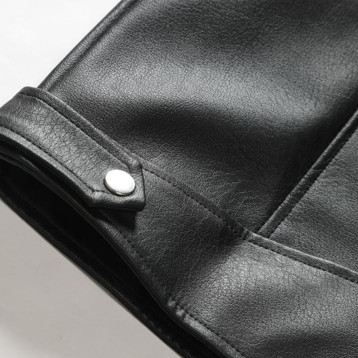 Men's Slim Fit Stand Collar Leather Jacket - Style 11233032X