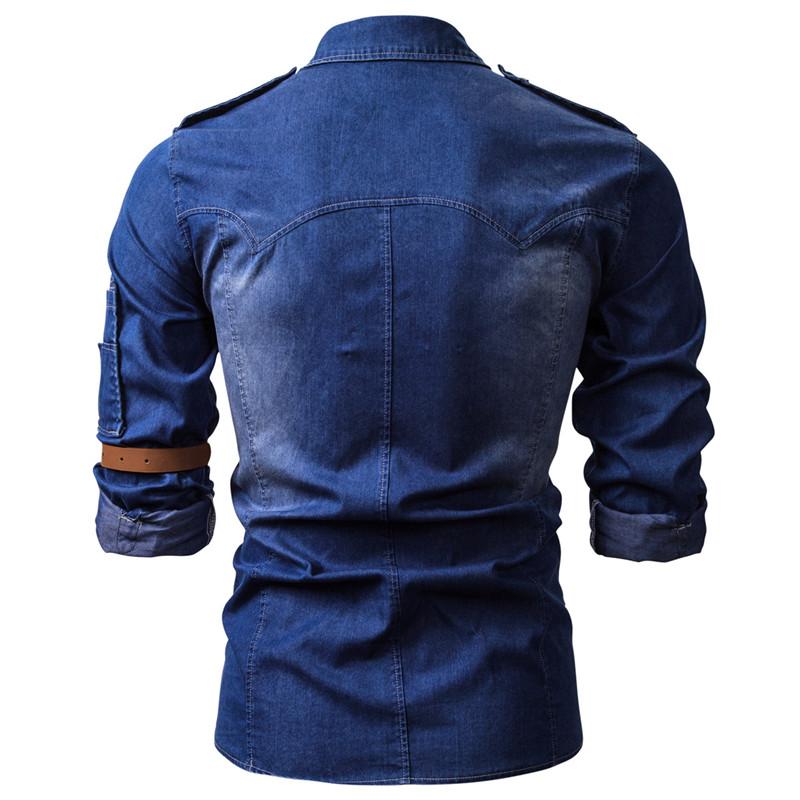 Men's Long Sleeve Washed Denim Shirt - Style 38818803X