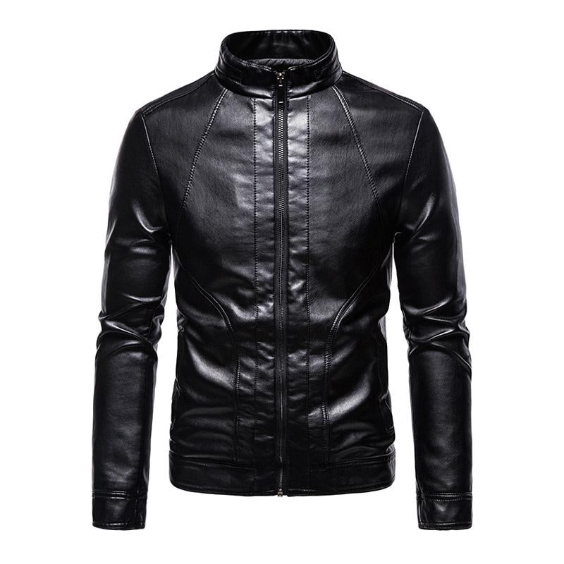 Men's Retro Stand Collar Casual Leather Motorcycle Jacket 75420273X