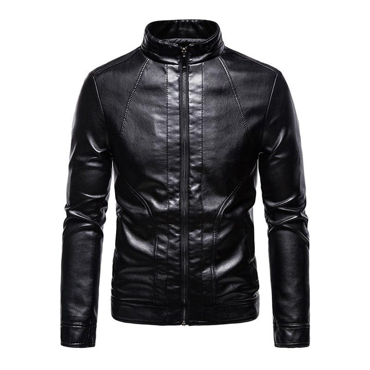 Men's Retro Stand Collar Casual Leather Motorcycle Jacket 75420273X