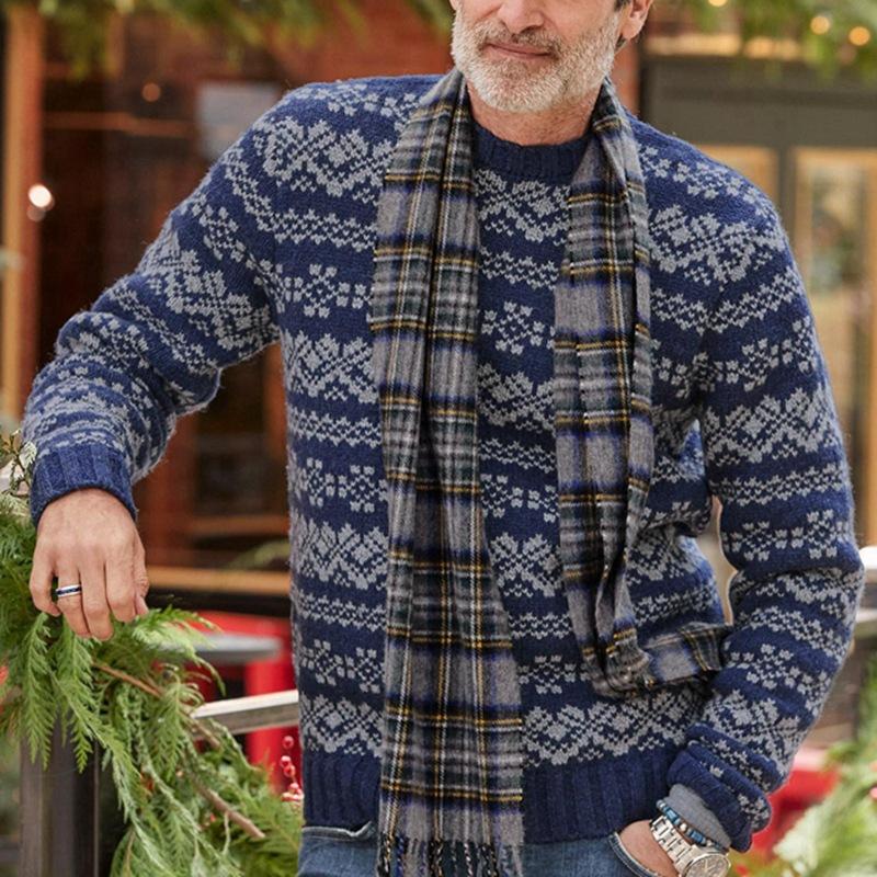 Men's Jacquard Long Sleeve Pullover Sweater