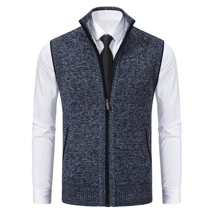 Men's Sleeveless Knitted Fleece Vest with Stand Collar (Shirt Not Included) 07402474X
