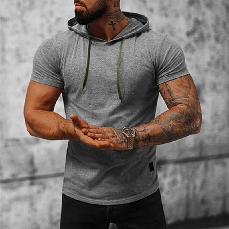 Sudadera con capucha lisa de manga corta para hombre