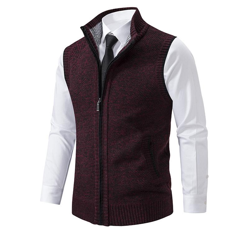 Men's Sleeveless Knitted Fleece Vest with Stand Collar (Shirt Not Included) 07402474X