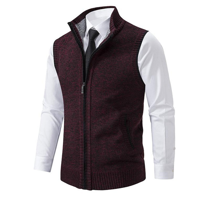 Men's Sleeveless Knitted Fleece Vest with Stand Collar (Shirt Not Included) 07402474X