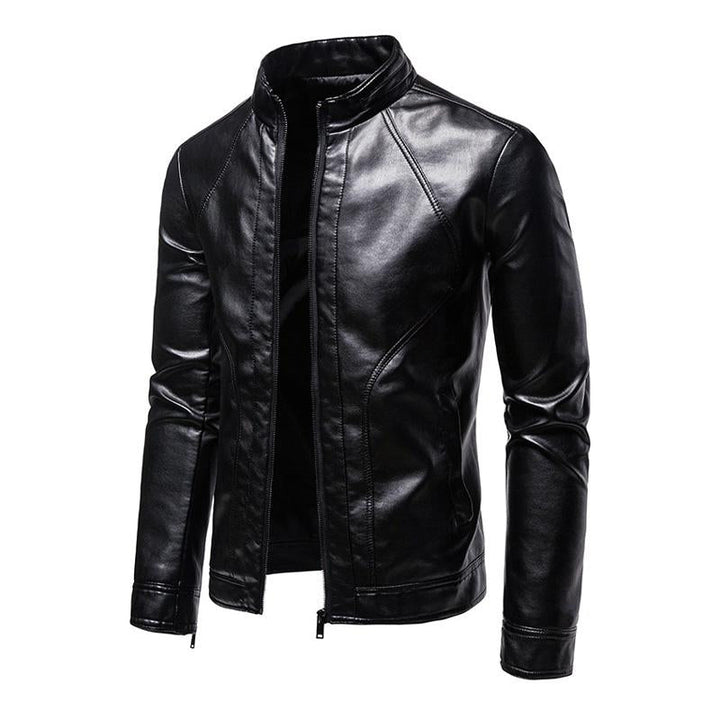 Men's Retro Stand Collar Casual Leather Motorcycle Jacket 75420273X