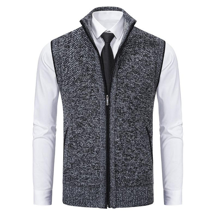 Men's Sleeveless Knitted Fleece Vest with Stand Collar (Shirt Not Included) 07402474X