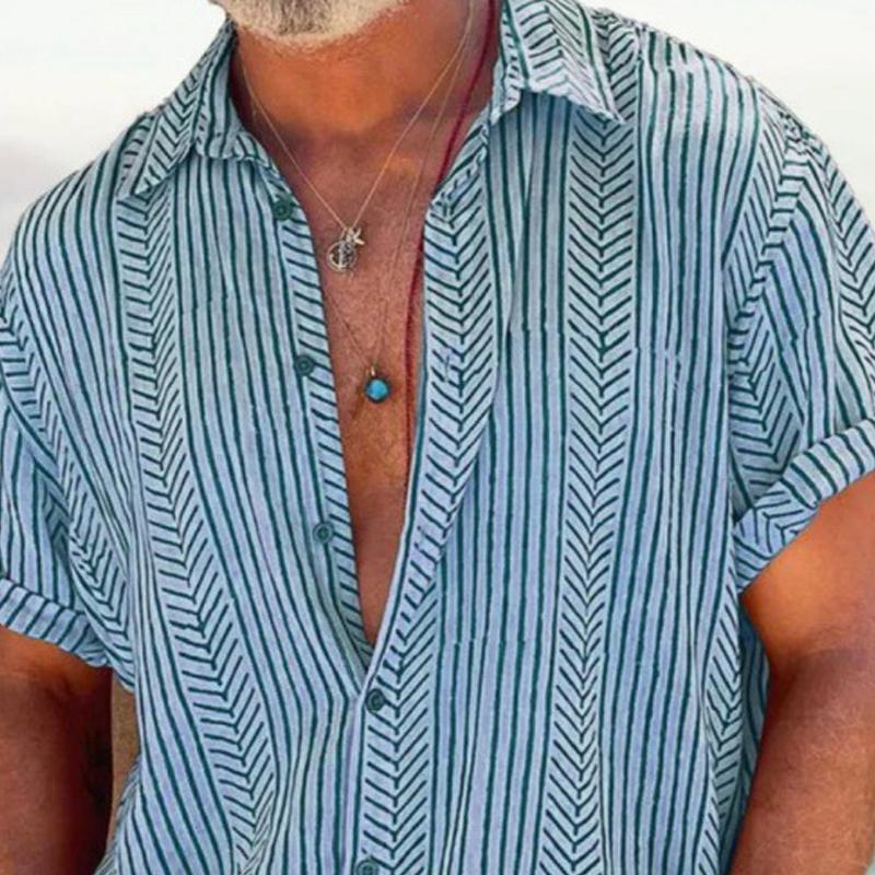 Men's Retro Striped Short Sleeve Vacation Shirt 81204897X