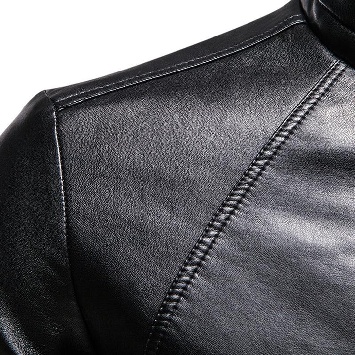 Men's Retro Stand Collar Casual Leather Motorcycle Jacket 75420273X