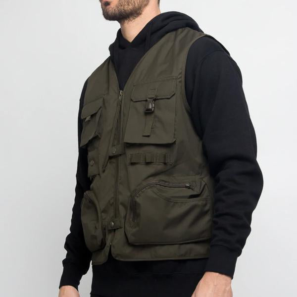 Men's Quick-Dry V-Neck Vest with Multiple Pockets - Model MD111