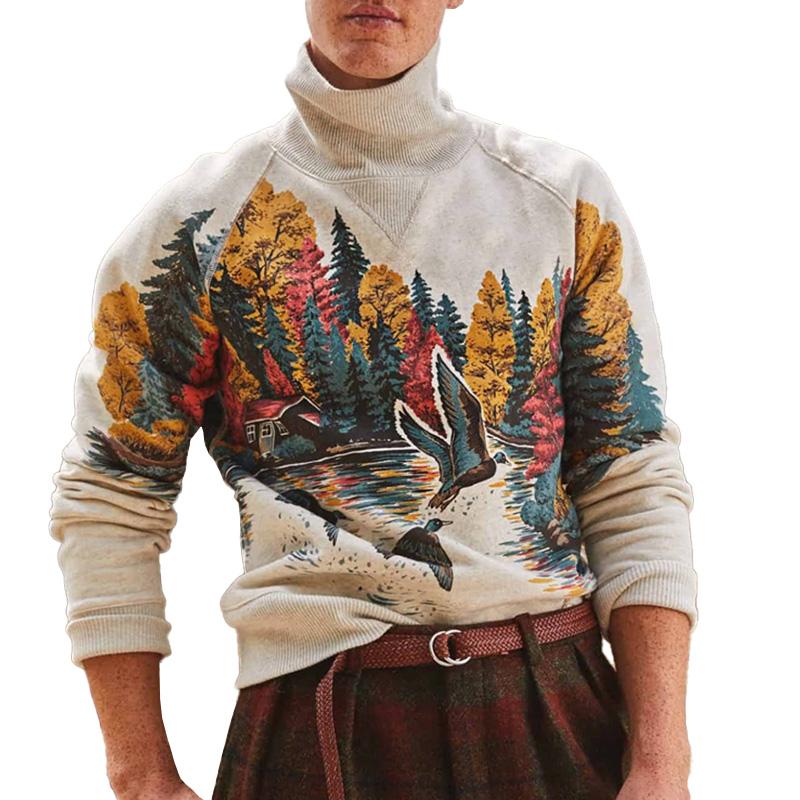 Men's Retro Printed Long Sleeve Turtleneck Knit Sweater - Style 98581179M