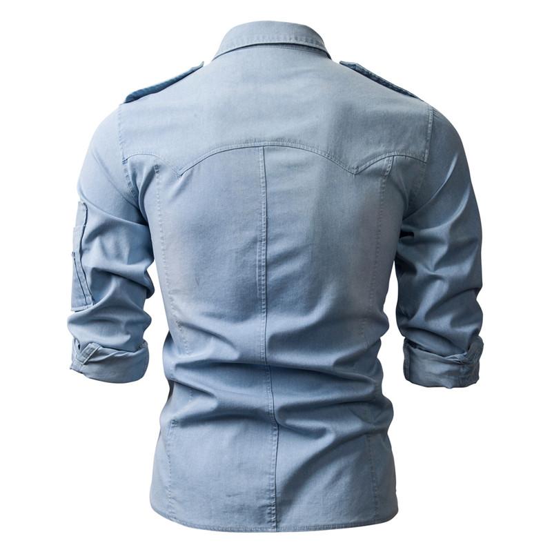 Men's Long Sleeve Washed Denim Shirt - Style 38818803X