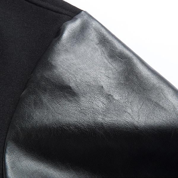 Men's Casual Baseball Jacket with Wool and Leather Panels - Style 08101399M