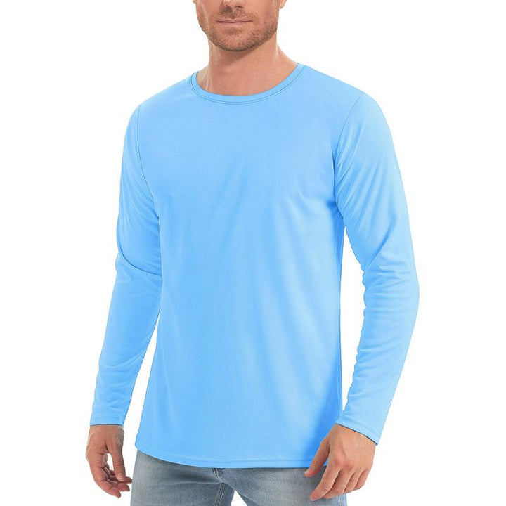 Camiseta deportiva de manga larga y cuello redondo de color liso para hombre, de secado rápido.