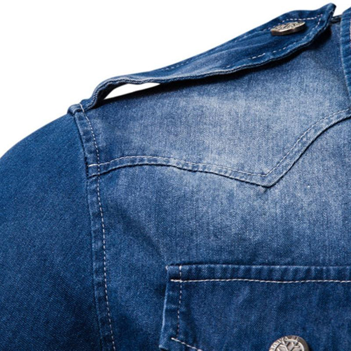 Men's Long Sleeve Washed Denim Shirt - Style 38818803X