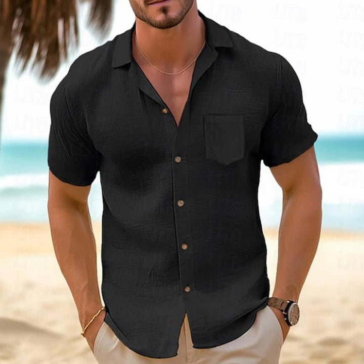 Men's Vintage Casual Loose-Fit Short Sleeve Linen Shirt - Style 64828444X