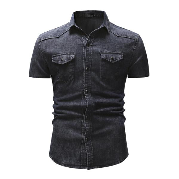Men's Retro Denim Short Sleeve Shirt - Style 47012502X