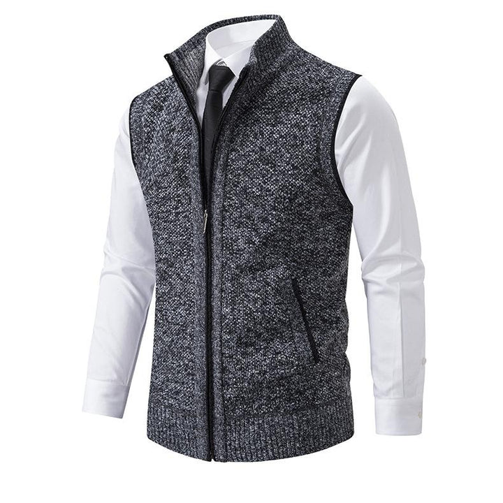Men's Sleeveless Knitted Fleece Vest with Stand Collar (Shirt Not Included) 07402474X