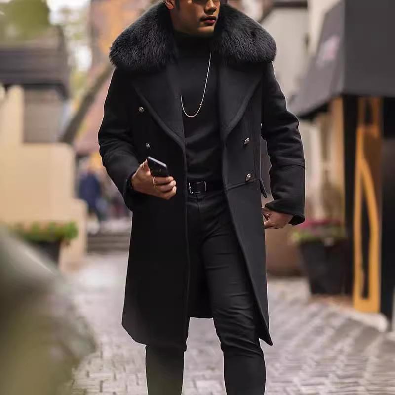 Men's Mid-Length Winter Coat with Fur Collar