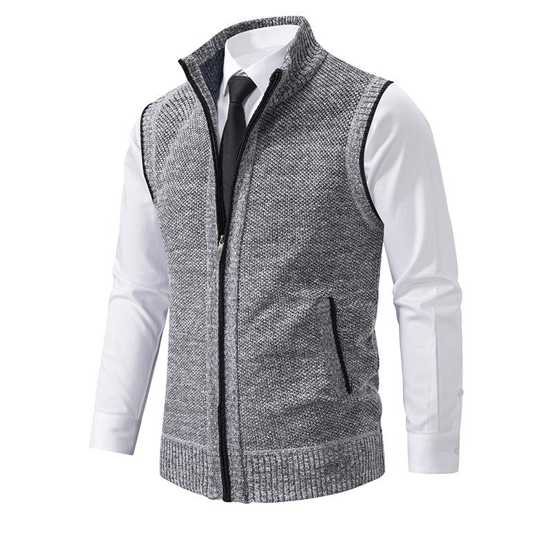 Men's Sleeveless Knitted Fleece Vest with Stand Collar (Shirt Not Included) 07402474X