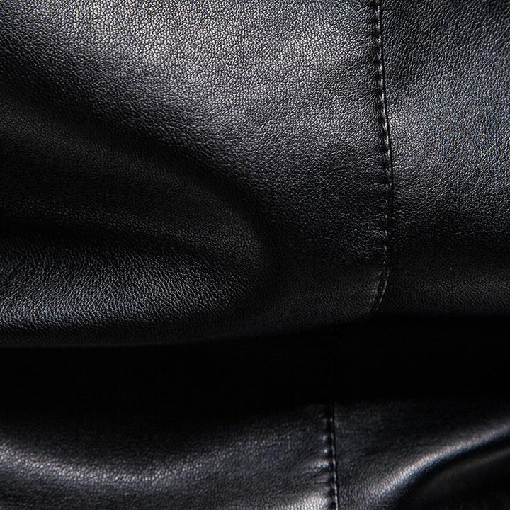 Men's Retro Stand Collar Casual Leather Motorcycle Jacket 75420273X