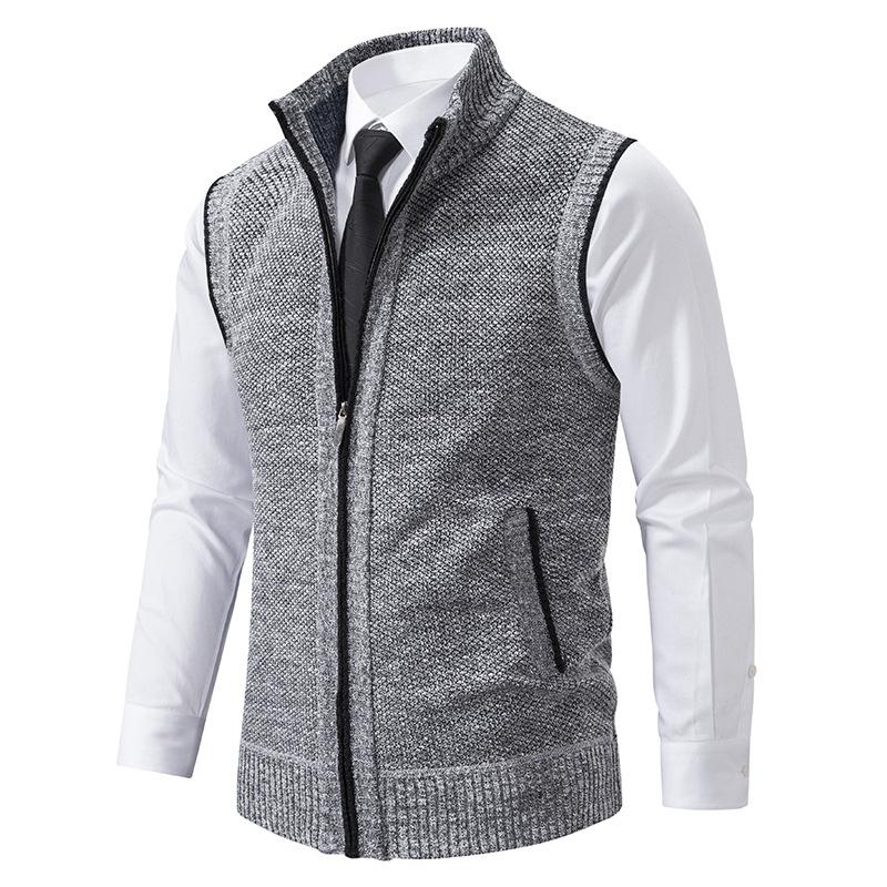 Men's Sleeveless Knitted Fleece Vest with Stand Collar (Shirt Not Included) 07402474X