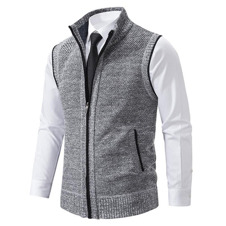 Men's Sleeveless Knitted Fleece Vest with Stand Collar (Shirt Not Included) 07402474X