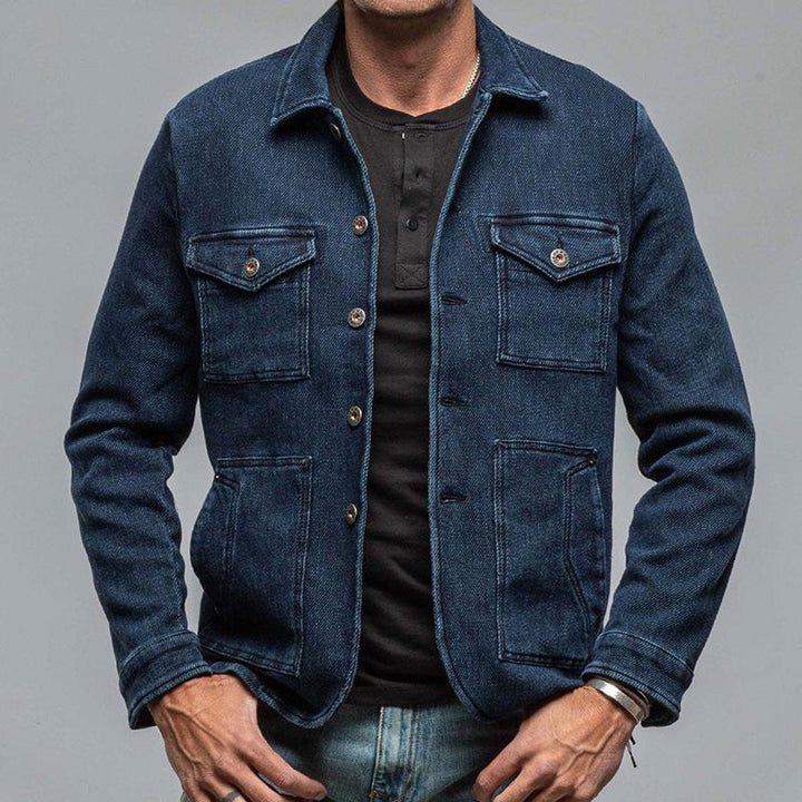 Men's Vintage Washed Denim Multi-Pocket Lapel Jacket - Style 96164488X