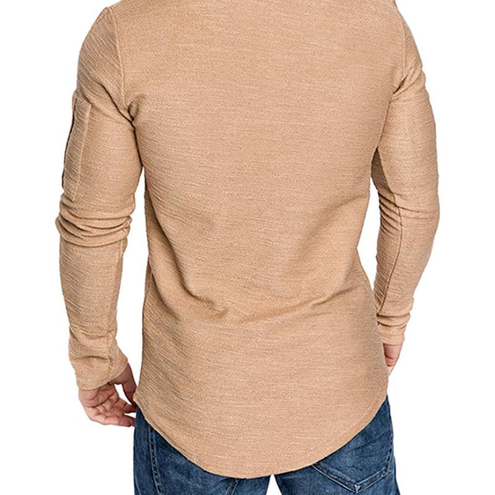 Men's Long Sleeve Crew Neck T-Shirt with Zip Pocket - Style 56507368X