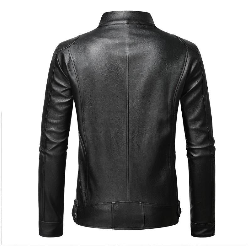 Men's Slim Fit Stand Collar Leather Jacket - Style 11233032X