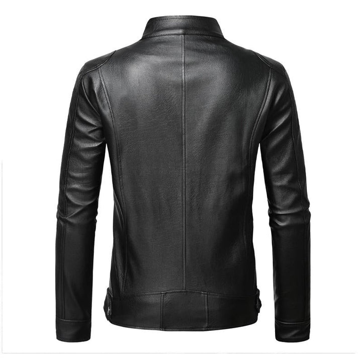 Men's Slim Fit Stand Collar Leather Jacket - Style 11233032X