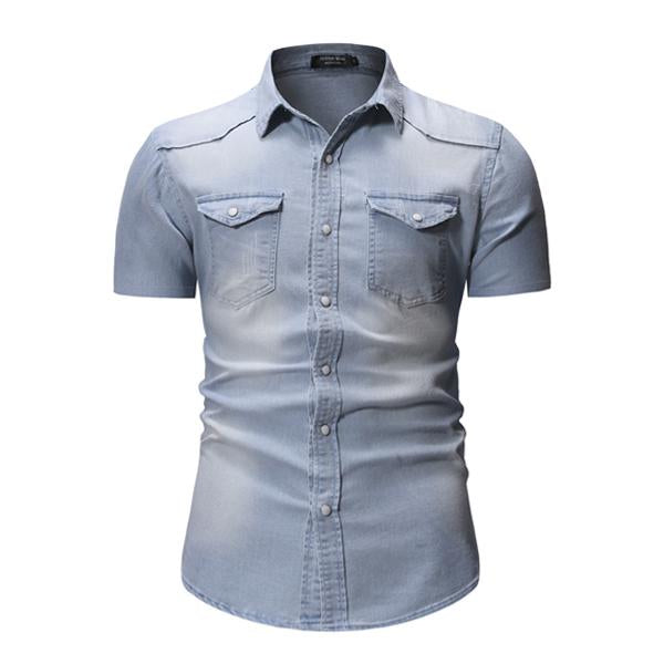 Men's Retro Denim Short Sleeve Shirt - Style 47012502X
