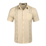 Camisa de lino de manga corta bordada para hombre