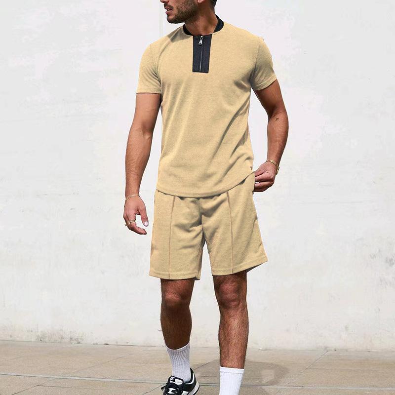 Men's Stand Collar Waffle Panel Tracksuit - Style 14596157X