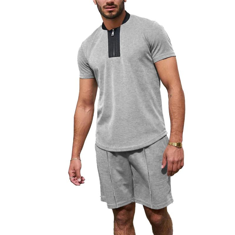 Men's Stand Collar Waffle Panel Tracksuit - Style 14596157X