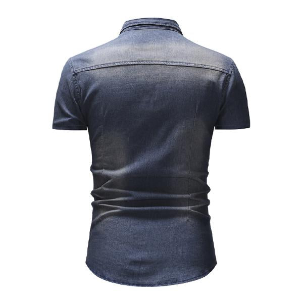 Men's Retro Denim Short Sleeve Shirt - Style 47012502X