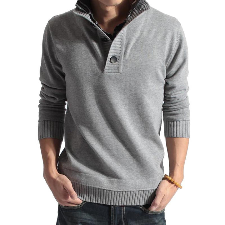 Men's Solid Color Stand Collar Pullover Sweater - Style 81711636X