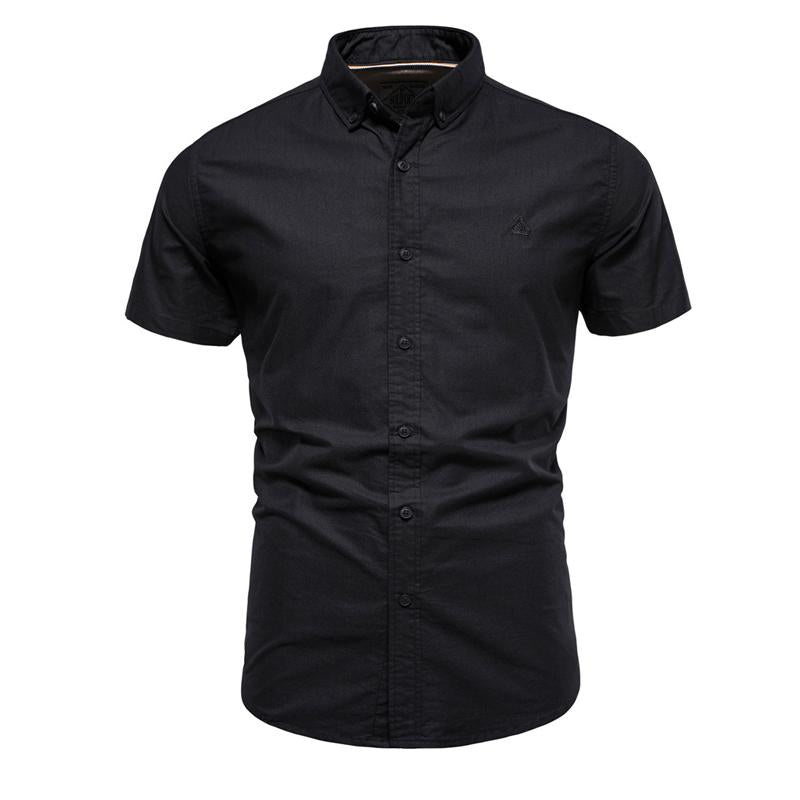 Camisa de manga corta con solapa para hombre en color liso