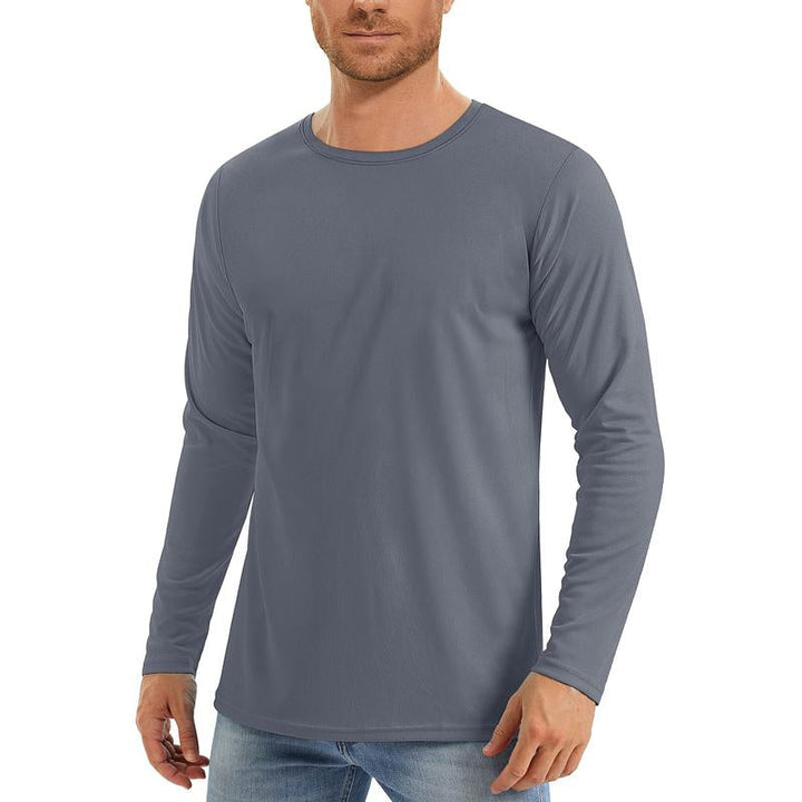 Camiseta deportiva de manga larga y cuello redondo de color liso para hombre, de secado rápido.