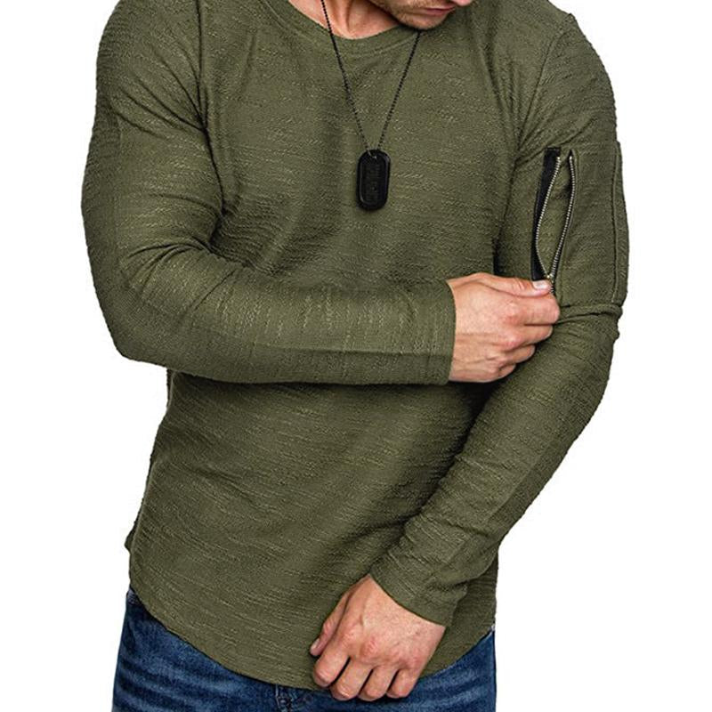 Men's Long Sleeve Crew Neck T-Shirt with Zip Pocket - Style 56507368X