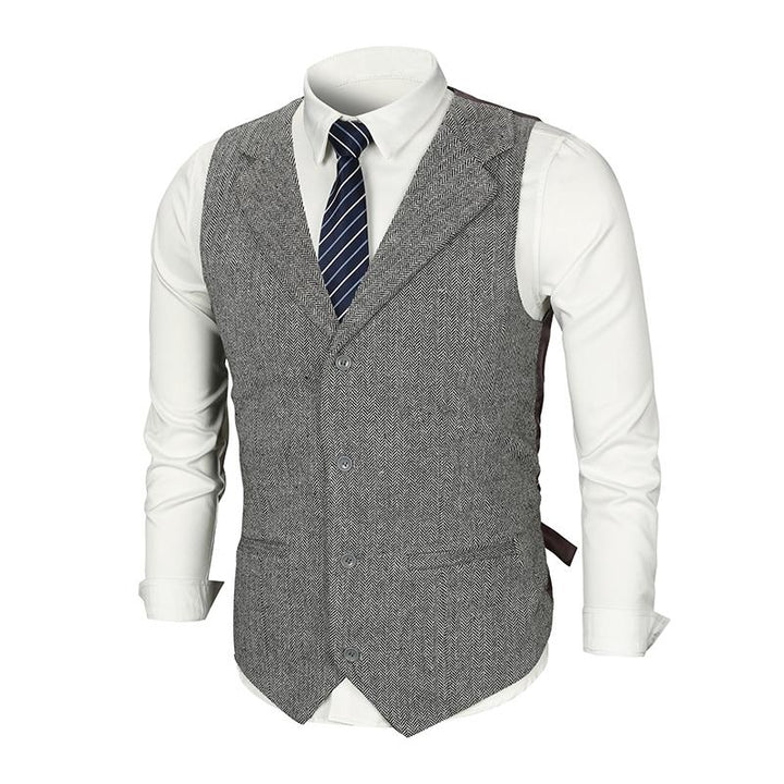 Men's Slim Fit Vintage Lapel Single Breasted Suit Vest - Style 38261597M