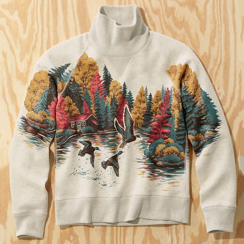 Men's Retro Printed Long Sleeve Turtleneck Knit Sweater - Style 98581179M